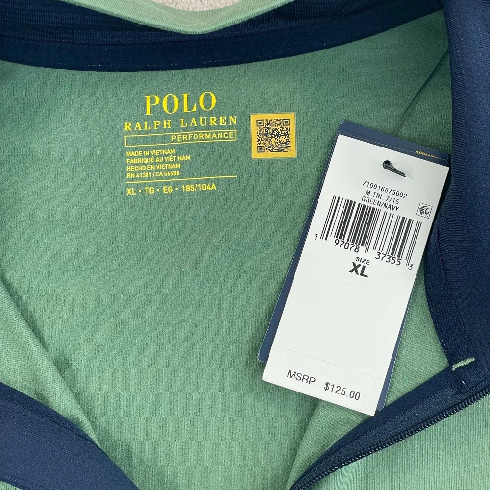 Polo Ralph Lauren Performance Pullover 1/4 Zip Men XL Green &‎ Navy NWT $125